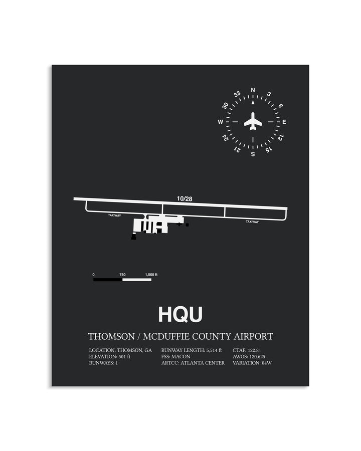 Gray Framed Thomson / McDuffie County Airport layout wall art poster