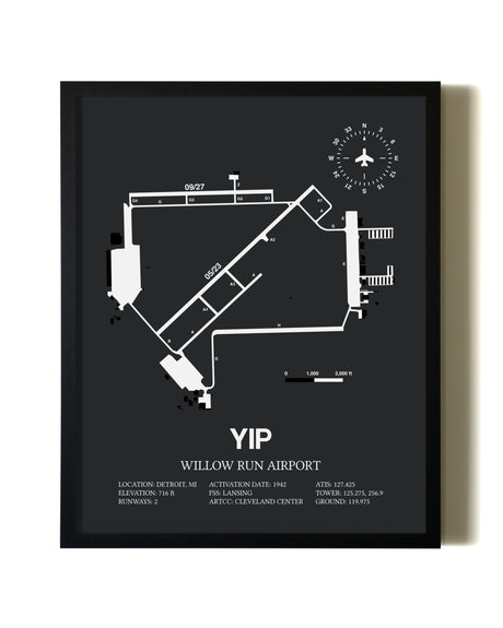 Unframed Willow Run Airport map print poster