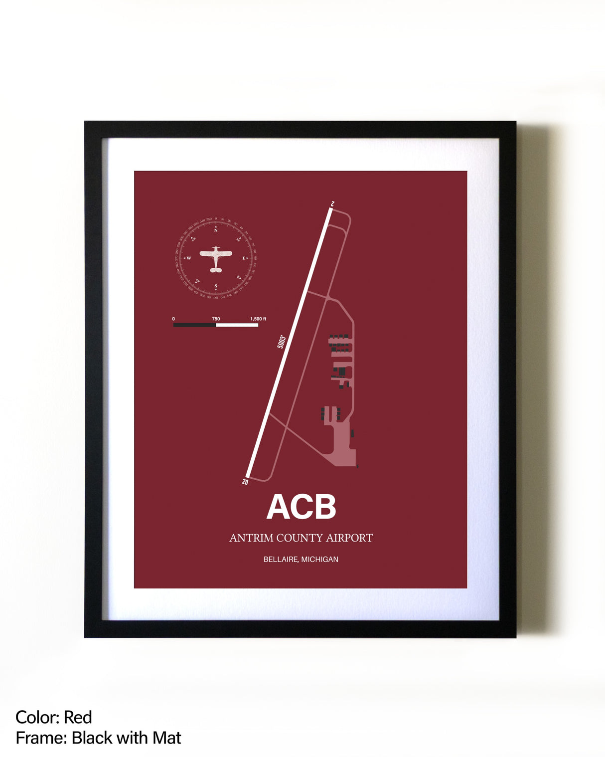 Antrim County Airport aviation wall décor in black wood frame