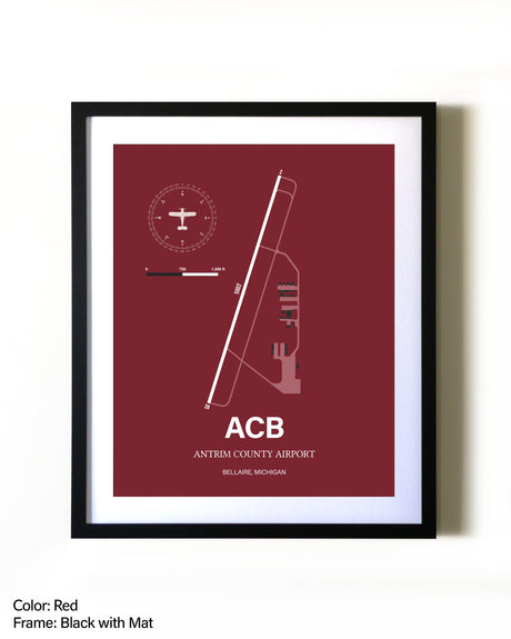 Antrim County Airport aviation wall décor in black wood frame