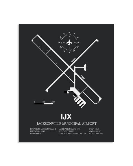 Gray Framed Jacksonville Municipal Airport layout wall art poster