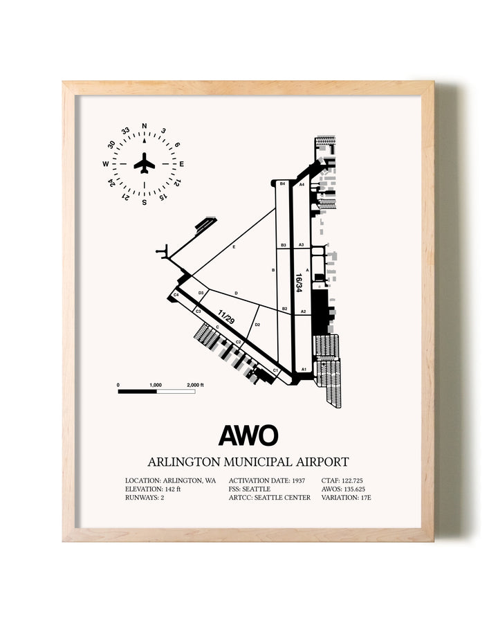 Arlington Municipal Airport framed wall art in white frame