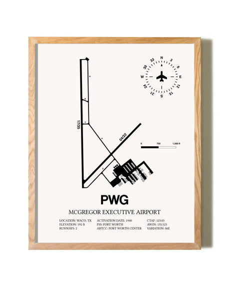 McGregor Executive Airport framed print in natural wood frame