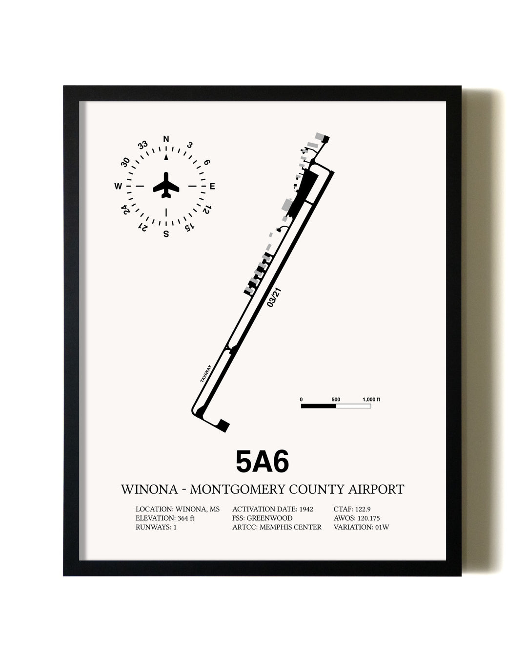 Framed Winona - Montgomery County Airport wall art poster in black frame