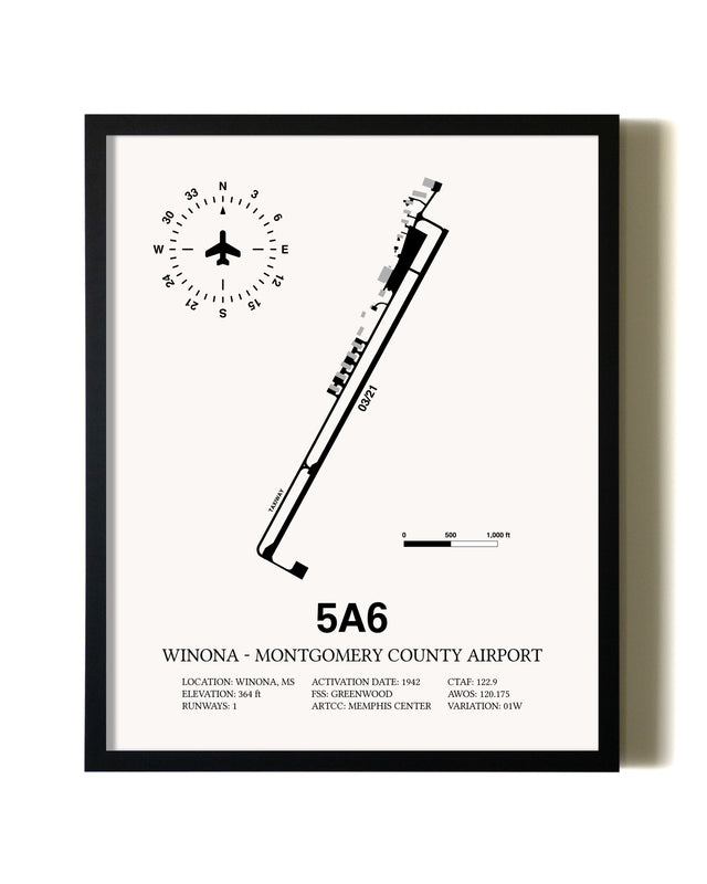 Framed Winona - Montgomery County Airport wall art poster in black frame