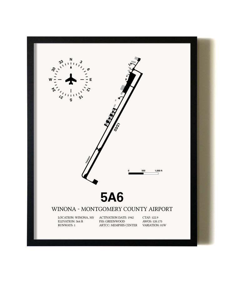 Framed Winona - Montgomery County Airport wall art poster in black frame