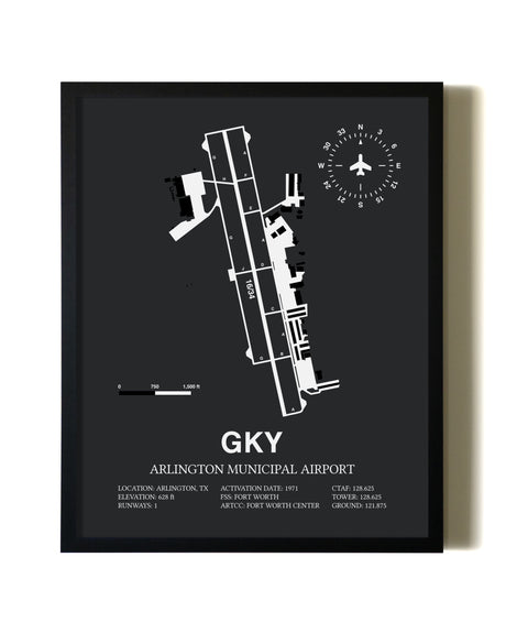 Unframed Arlington Municipal Airport map print poster