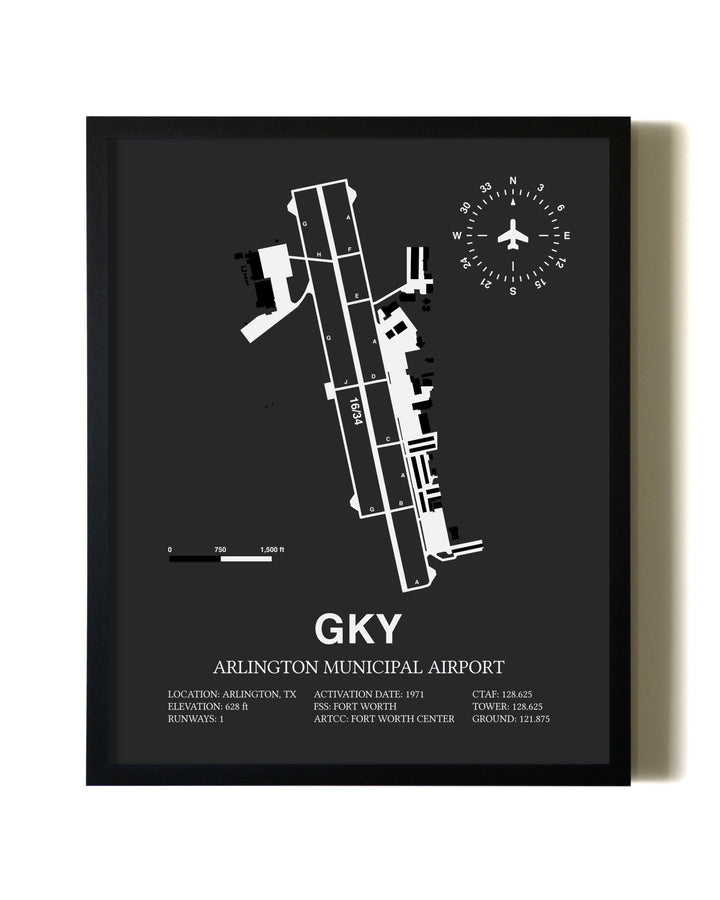 Unframed Arlington Municipal Airport map print poster