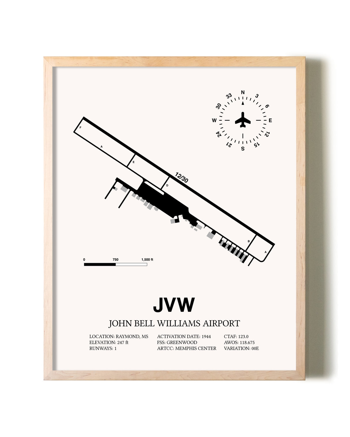 John Bell Williams Airport framed wall art in white frame