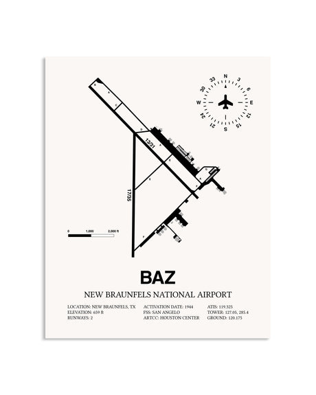 Gray New Braunfels National Airport framed poster displayed in an airplane hangar