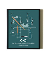 Green OKC Will Rogers International Airport aviation wall décor in black wood frame