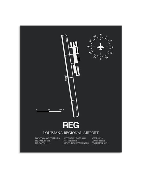 Gray Framed Louisiana Regional Airport layout wall art poster