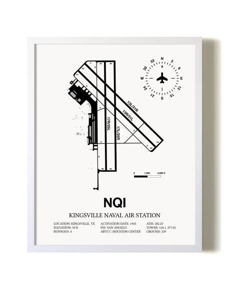 Kingsville Naval Air Station airport map poster in oak frame