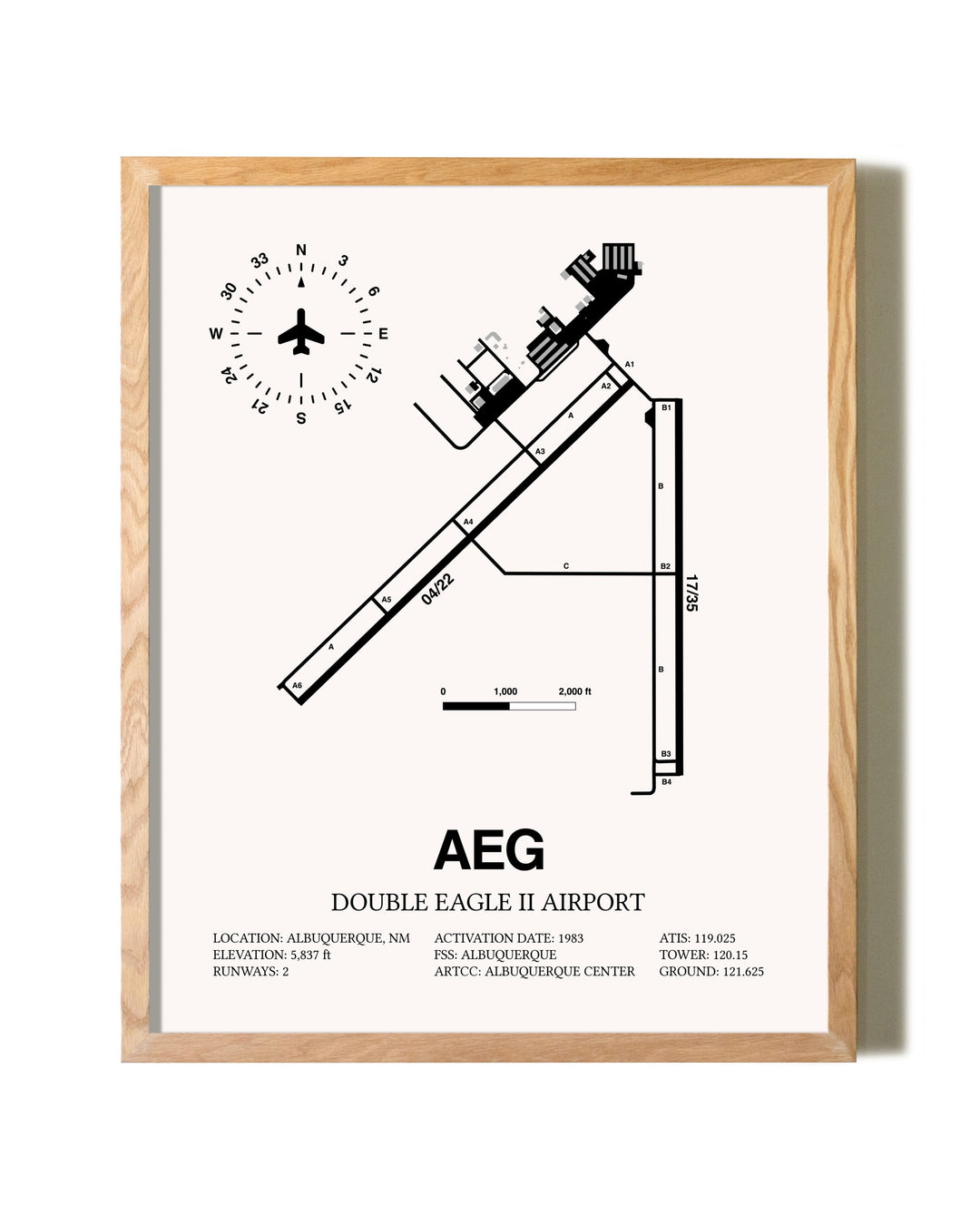 Double Eagle II Airport framed print in natural wood frame