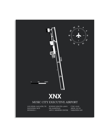 Gray Framed Music City Executive Airport layout wall art poster