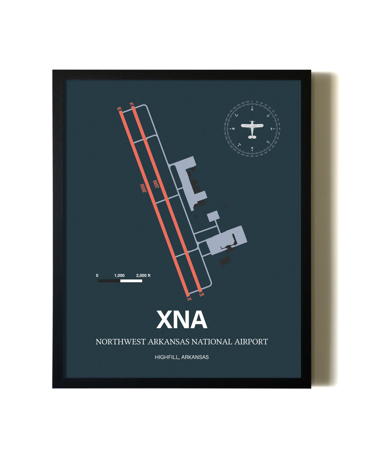 Slate Framed Northwest Arkansas National Airport wall art poster in black frame