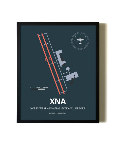 Slate Framed Northwest Arkansas National Airport wall art poster in black frame