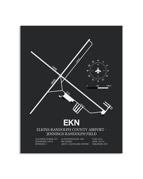 Gray Framed Elkins-Randolph County Airport-Jennings Randolph Field layout wall art poster