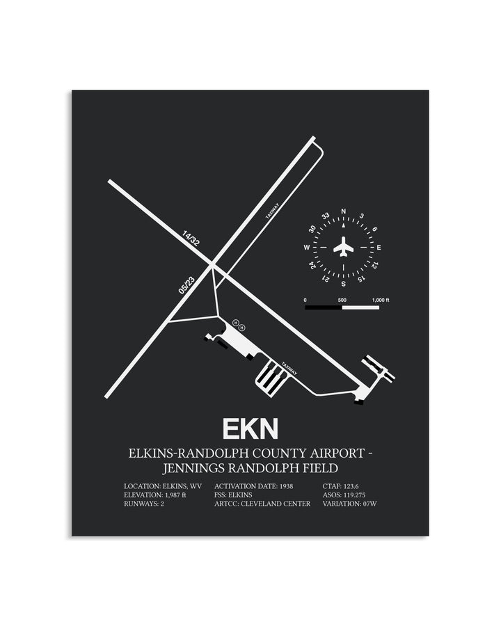 Gray Framed Elkins-Randolph County Airport-Jennings Randolph Field layout wall art poster