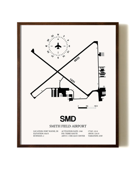Smith Field Airport aviation print in walnut frame