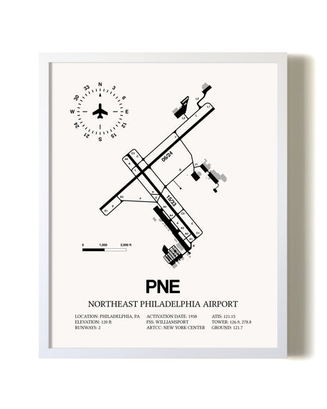 Northeast Philadelphia Airport airport map poster in oak frame