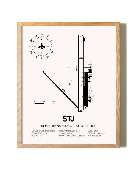 Rosecrans Memorial Airport framed print in natural wood frame