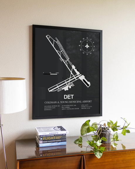 Gray Framed Coleman A. Young Municipal Airport wall art poster in black frame