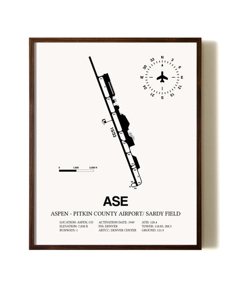 Aspen-Pitkin County Airport / Sardy Field aviation print in walnut frame