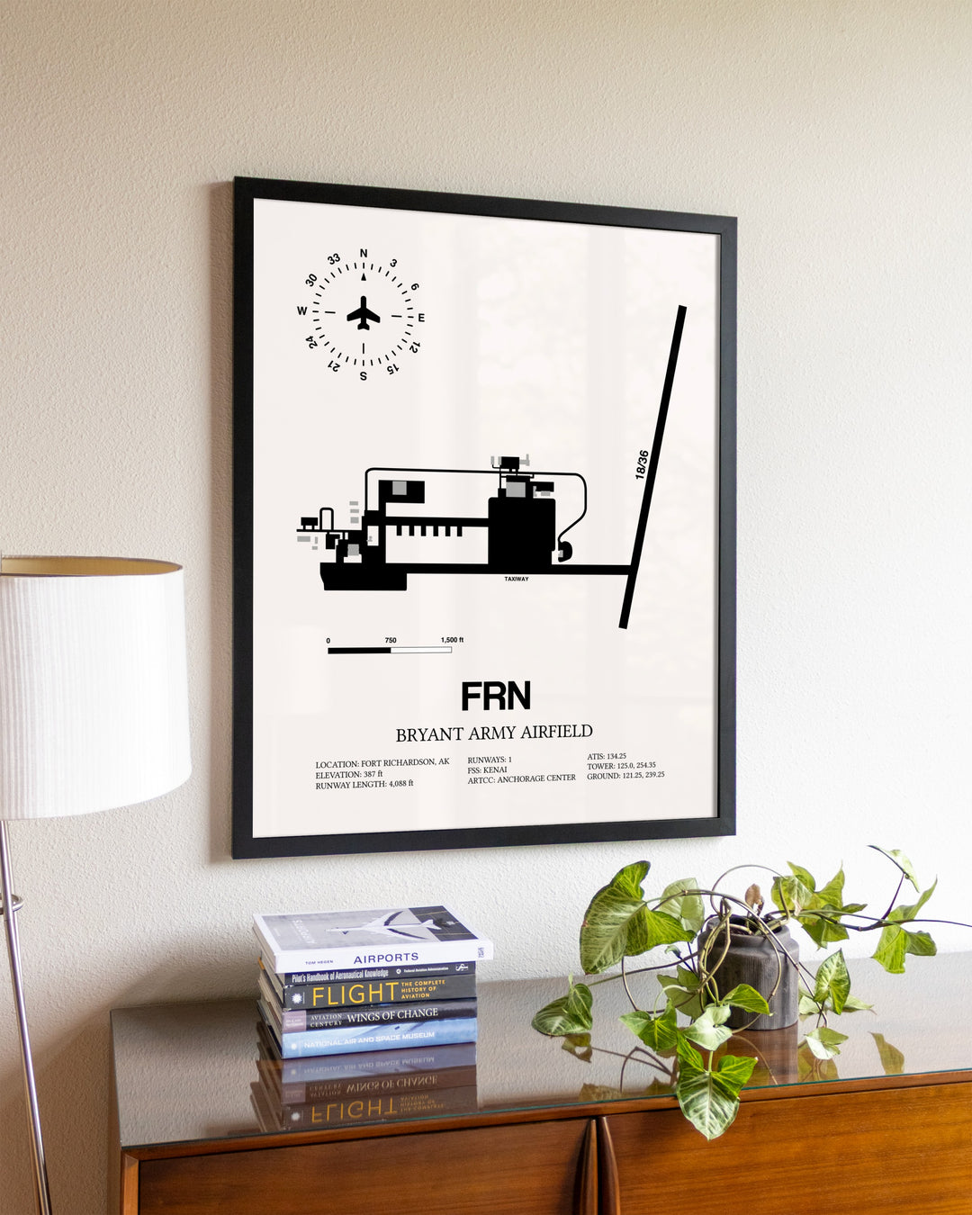 Bryant Army Airfield aviation wall décor in black wood frame