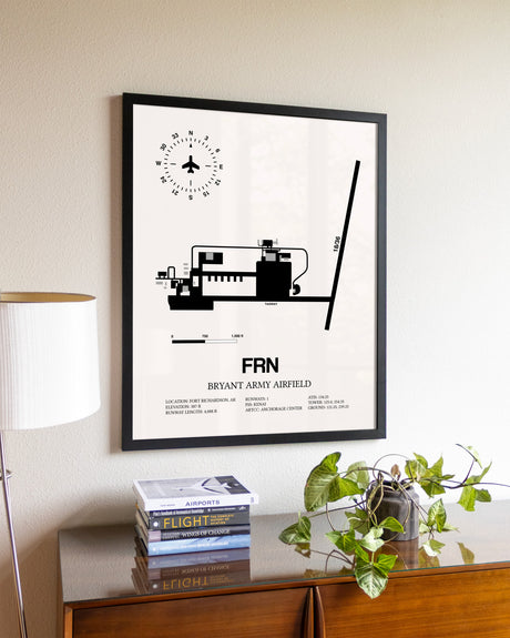 Bryant Army Airfield aviation wall décor in black wood frame