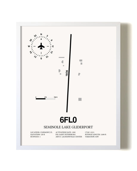 Seminole Lake Gliderport airport map poster in oak frame