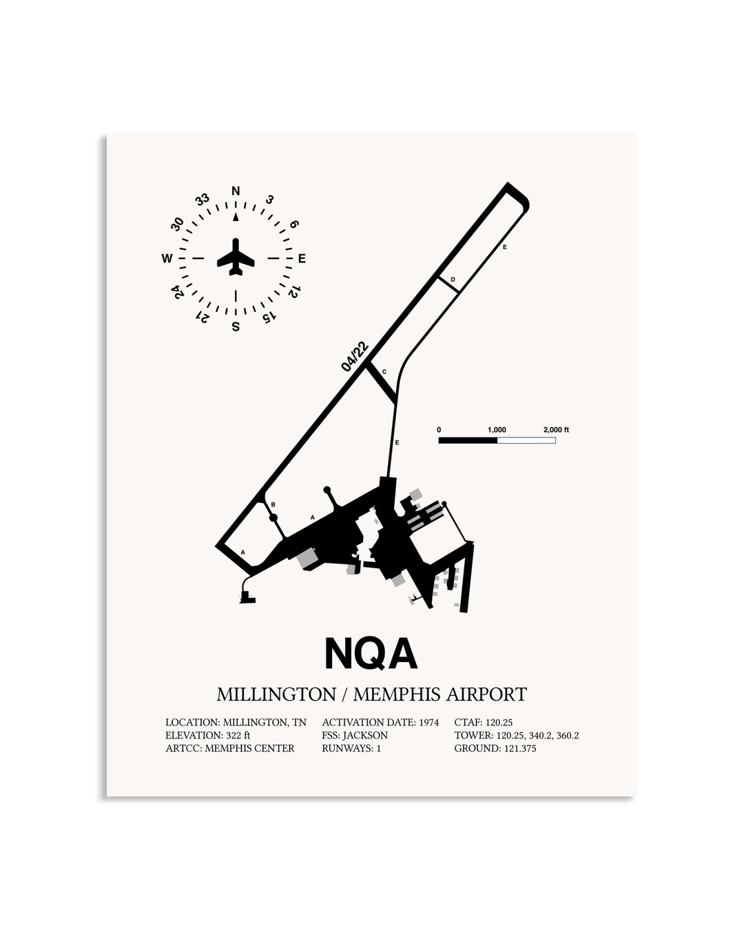Gray Millington / Memphis Airport framed poster displayed in an airplane hangar