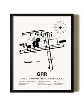 Framed Gerald R. Ford International Airport wall art poster in black frame