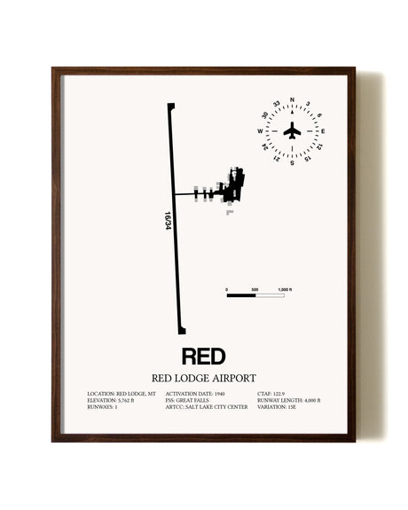 Red Lodge Airport aviation print in walnut frame