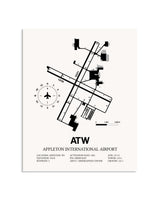 Gray Appleton International Airport framed poster displayed in an airplane hangar