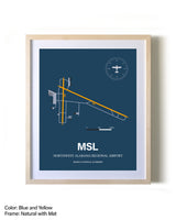 Northwest Alabama Regional Airport framed print in natural wood frame with mat