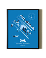 Sky Blue Dallas Love Field Airport aviation wall décor in black wood frame