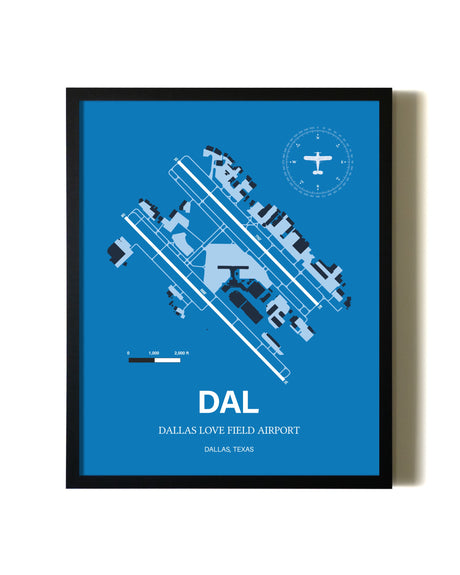 Sky Blue Dallas Love Field Airport aviation wall décor in black wood frame