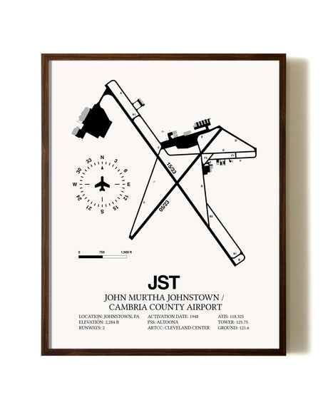 John Murtha Johnstown / Cambria County Airport aviation print in walnut frame