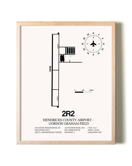 Hendricks County Airport-Gordon Graham Field framed wall art in white frame