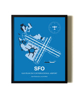 Sky Blue San Francisco International Airport aviation wall décor in black wood frame