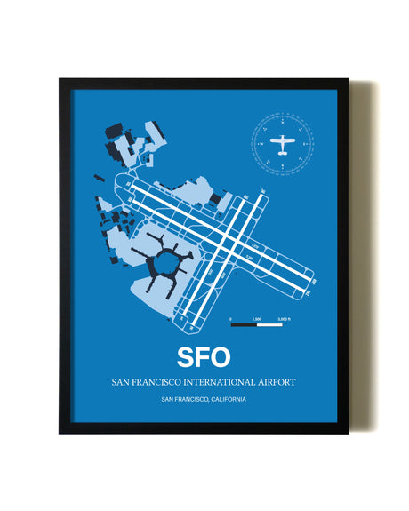 Sky Blue San Francisco International Airport aviation wall décor in black wood frame