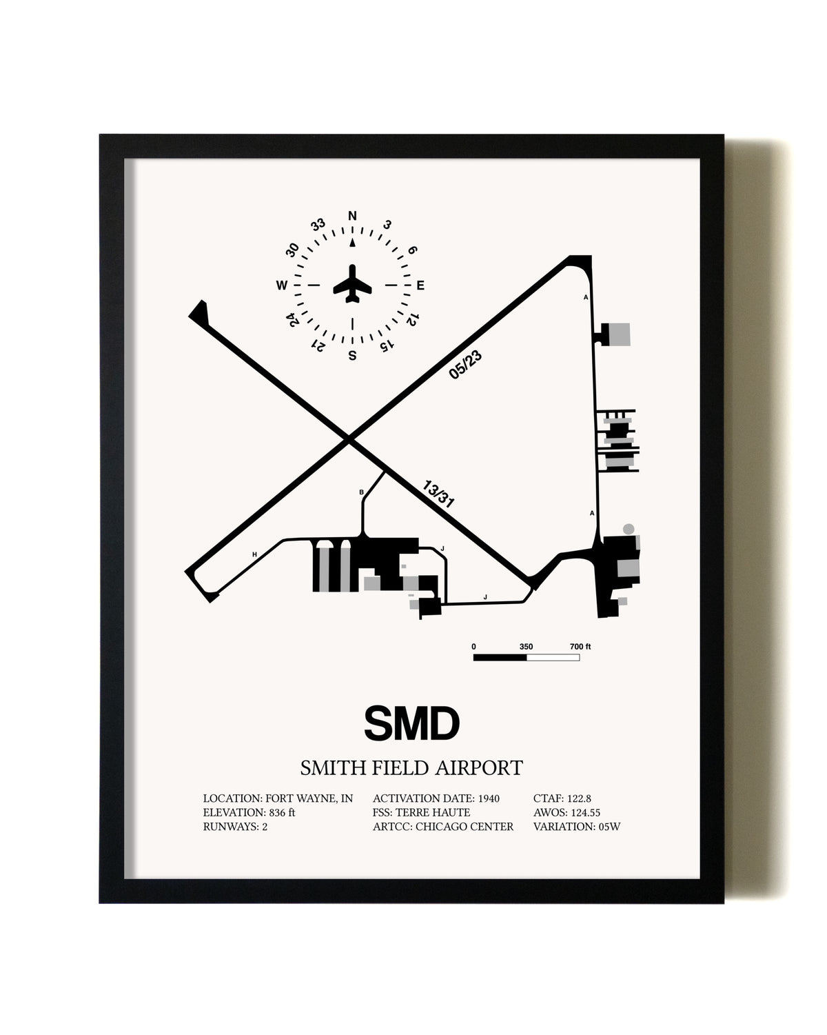Framed Smith Field Airport wall art poster in black frame