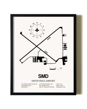 Framed Smith Field Airport wall art poster in black frame