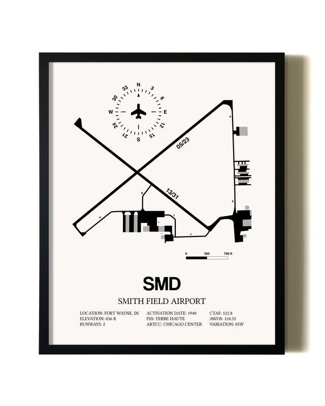 Framed Smith Field Airport wall art poster in black frame