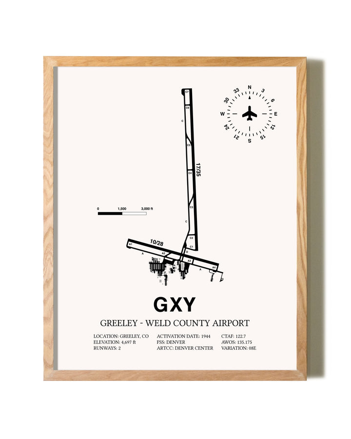Greeley-Weld County Airport framed print in natural wood frame