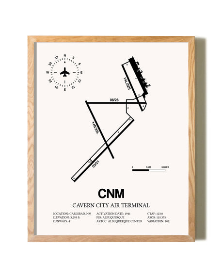 Cavern City Air Terminal framed print in natural wood frame