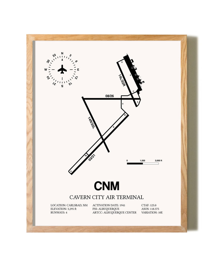 Cavern City Air Terminal framed print in natural wood frame