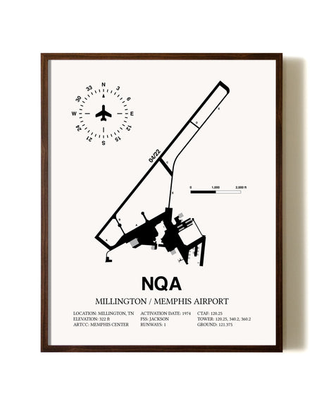 Millington / Memphis Airport aviation print in walnut frame