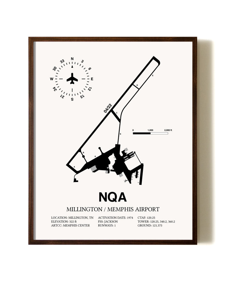 Millington / Memphis Airport aviation print in walnut frame